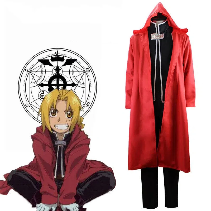 

Anime Fullmetal Alchemist Edward Full Set Inner Wear Pants Red Cloak Halloween Cosplay Outfit Cartoon Role Play Stage Costumes