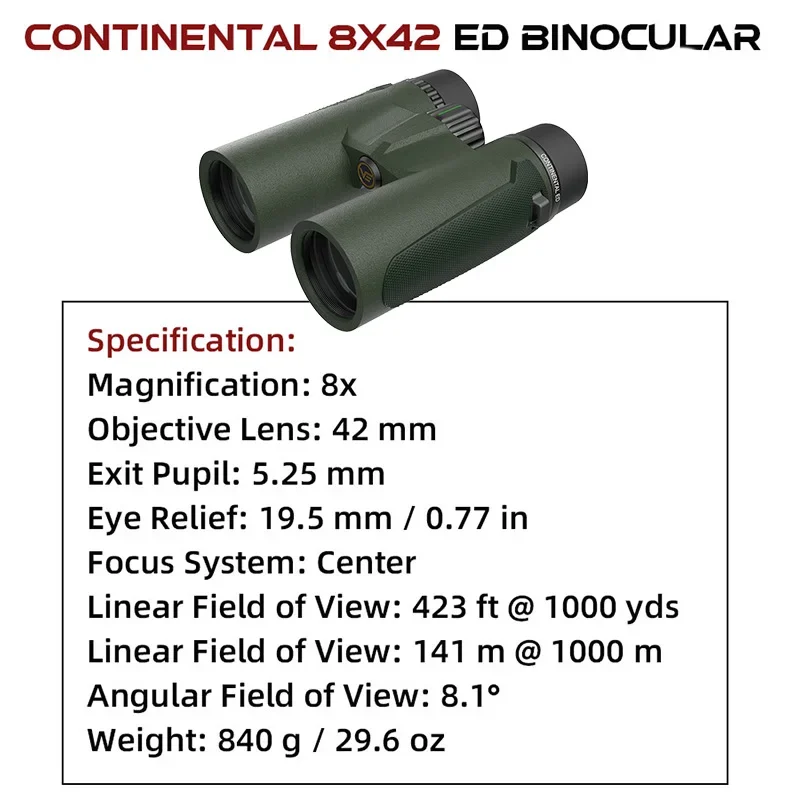 Vector Optics Continental 8X42/10X42 ED Green Od Long Range Binoculars High Definition Binocular Ipx7 Camping Equipment