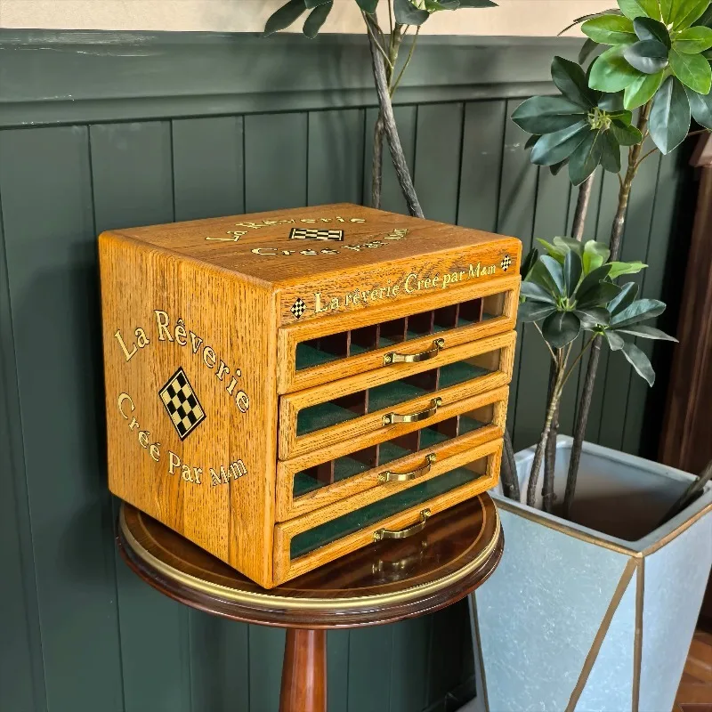 Wooden Jewelry Storage Box with Drawers Large Capacity Bracelet Drawer Organizer Medieval Style Necklace Case Walnut Rings Boxes
