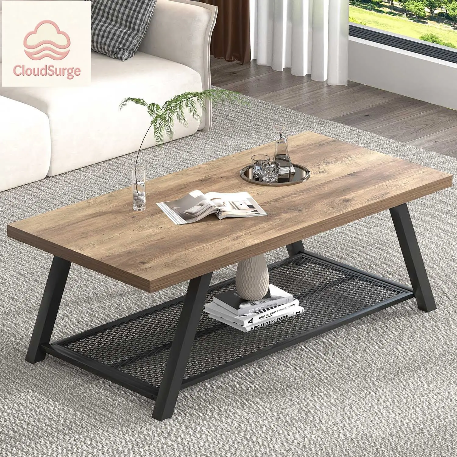 

Журнальный столик с отсеком для хранения, современный деревянный и металлический столик в стиле рустик для гостиной, промышленный двухуровневый центральный столик для чая и коктейлей