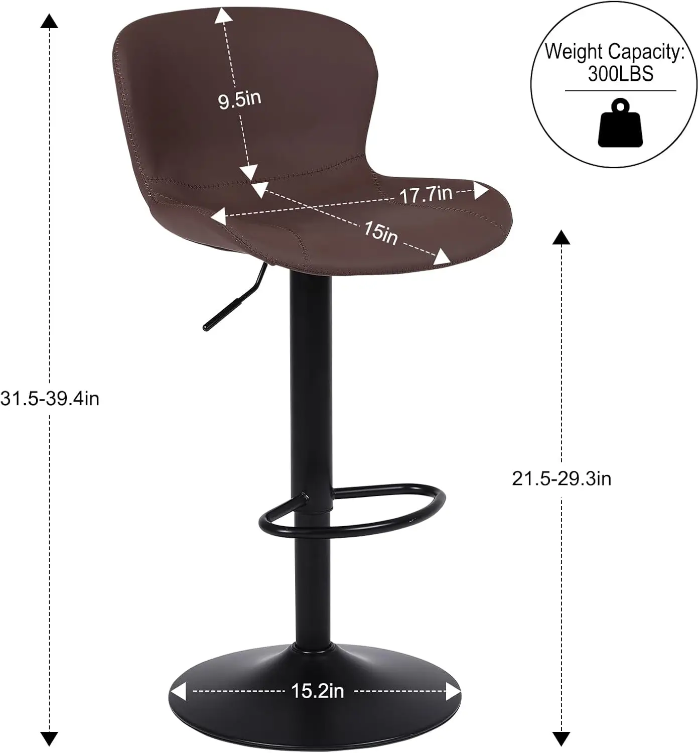 Juego de 4 taburetes de bar, taburetes de bar de altura de mostrador de cuero PU con respaldo, sillas de bar giratorias de altura ajustables, modernas sin brazos