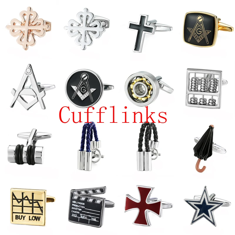 New copper material fashion brand men's French shirt cufflinks with cross leather rope Freemason cufflinks