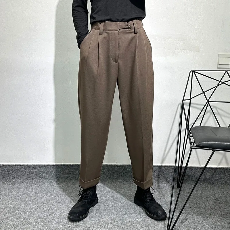 Avant-Garde Casual Suit Pants Men's Spring Fashion Retro Draping Non-Ironing Loose All-Match High-Grade Cropped Straight