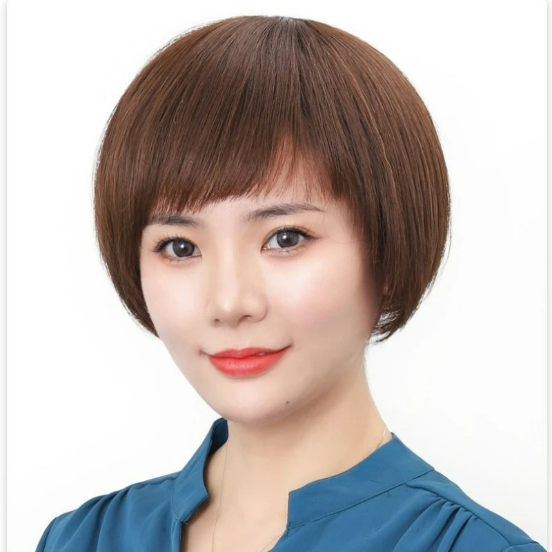 

3 Colors Asian Wig Short Straight Bob Human Hair Wig For Middle Aged And Elderly Women Realistic And Comfortable Cover Gray Hair