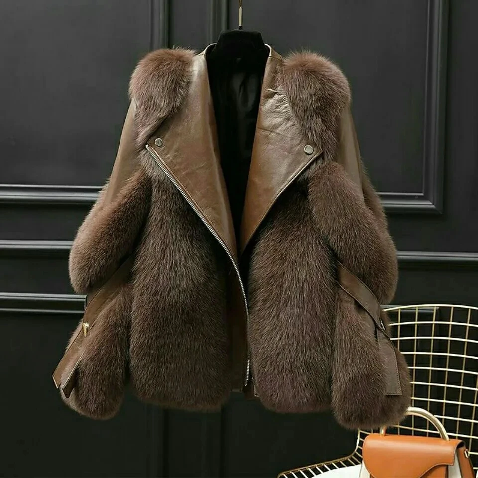 2026 New Autumn Winter Imitation fox fur Jacket For women's Fashion Loose Short Zipper Faux fur Coat Female Motorcycle Jackets