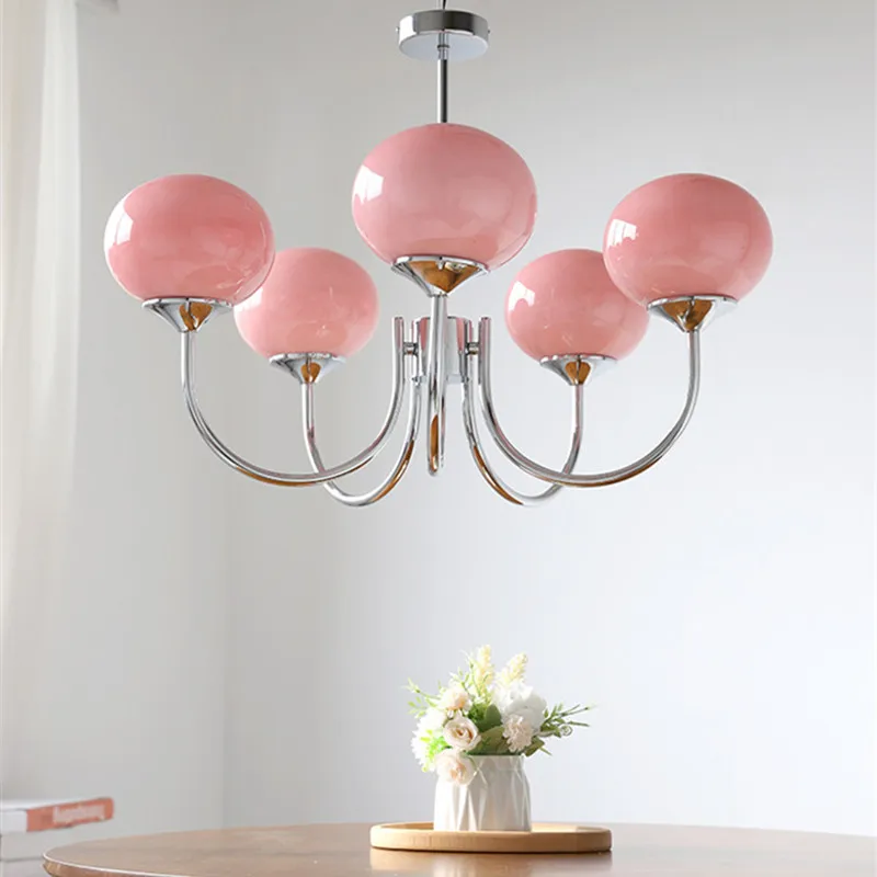 Creative Arts Lovely Girls Living Room Bedroom Hotel Pendant Light French Simple Country Vintage Retro Pink White Glass Lamp