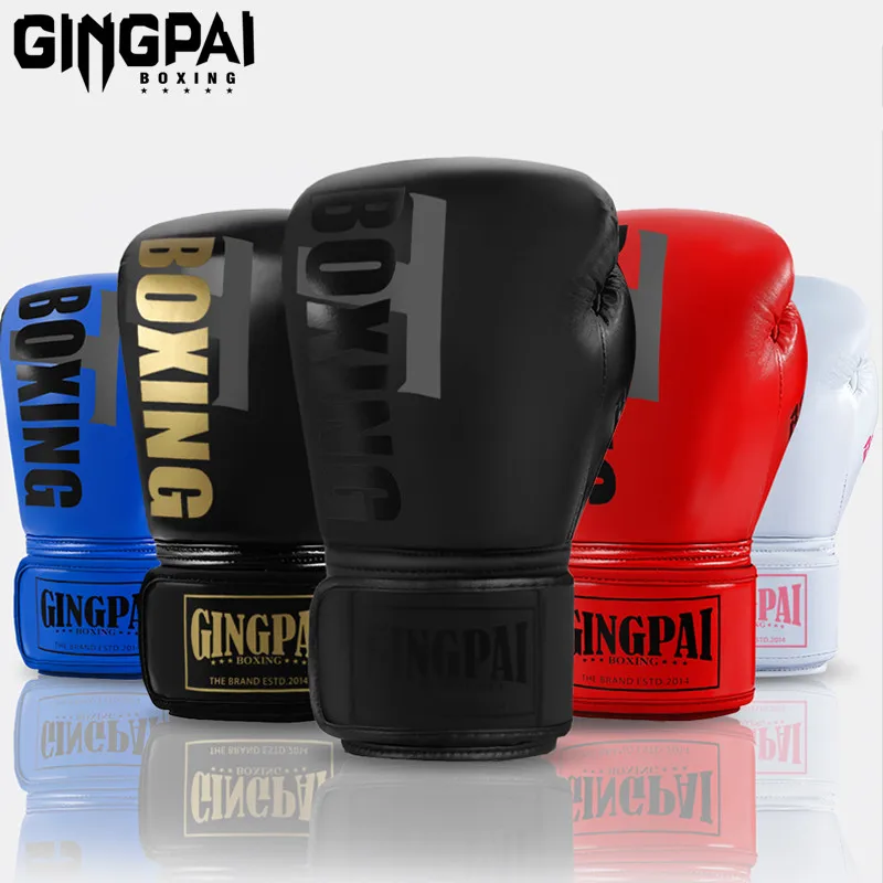 GINGPAI جودة عالية 6 8 10 12oz قفازات الملاكمة الملاكمة التايلاندية Guantes De Boxeo الحرة القتال MMA الرمل التدريب قفاز للرجال والنساء