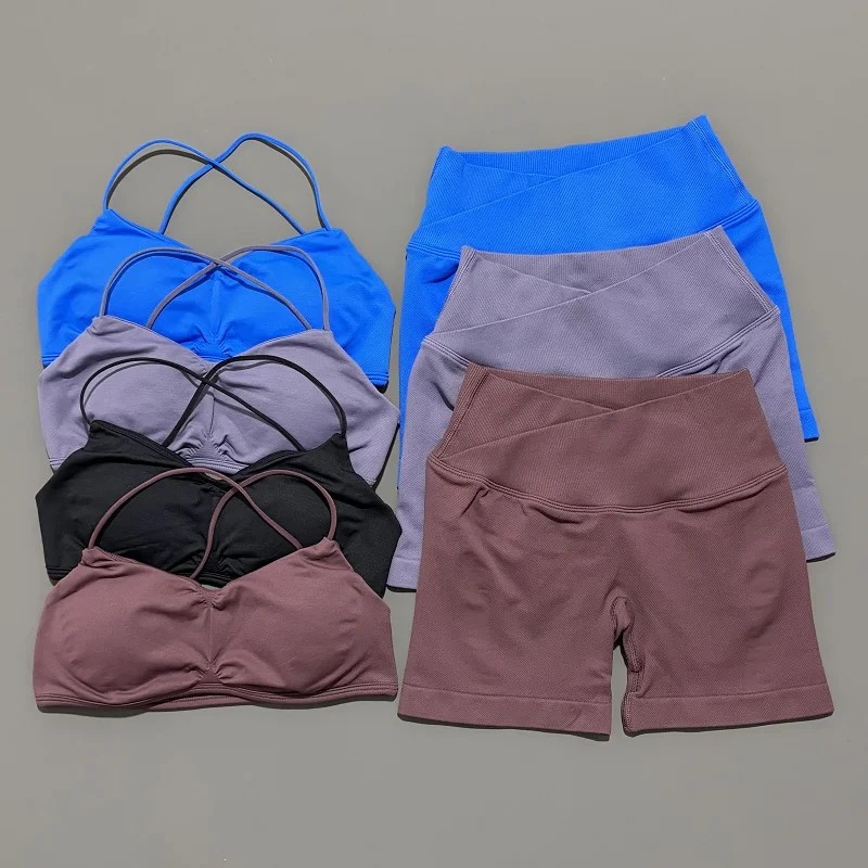 2 قطعة رؤية الصالة الرياضية مجموعة النساء اليوغا المحاصيل الأعلى عالية الخصر Scrunch سلس السراويل حمالة صدر رياضية الرياضة البدلة الرياضية تجريب مجموعة