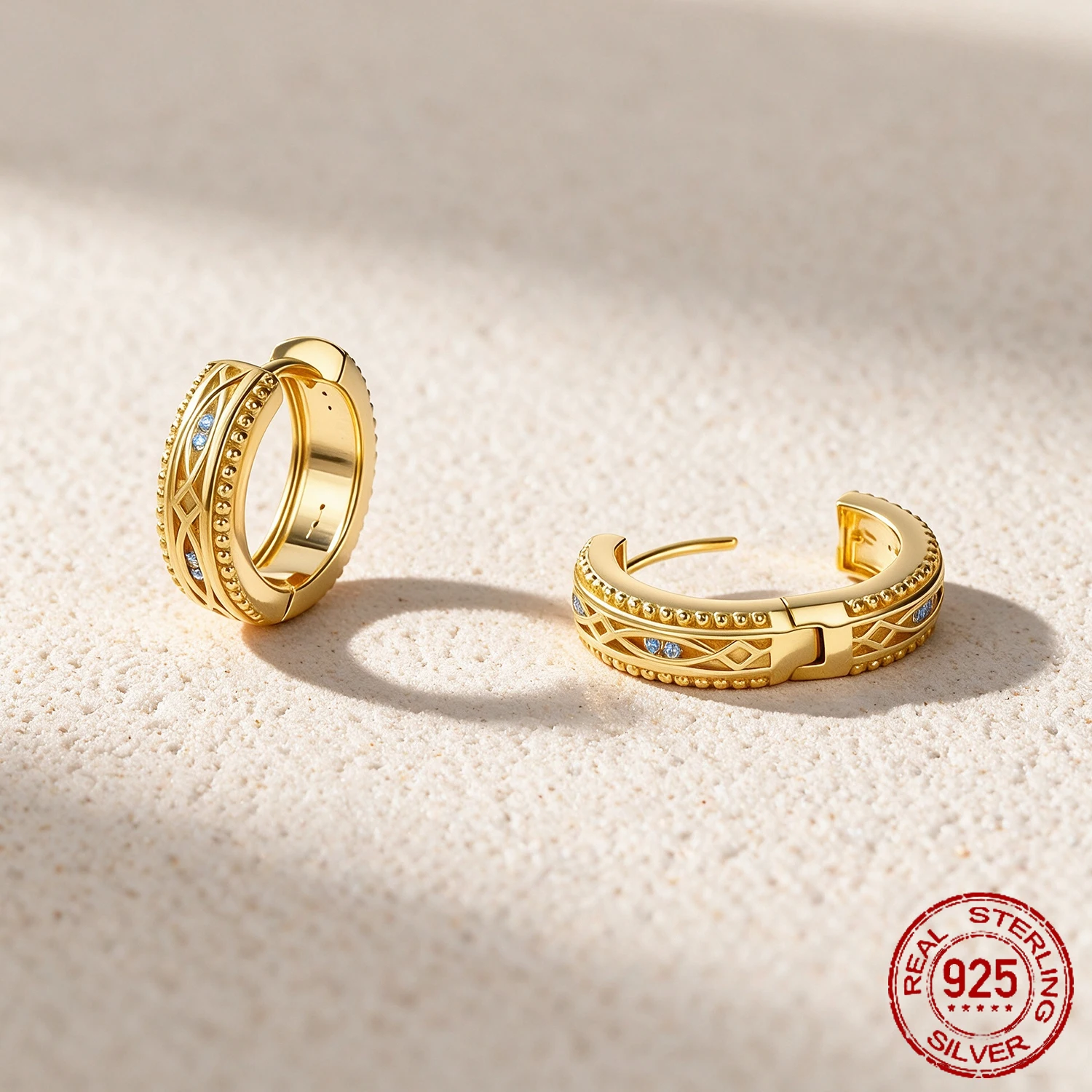 OZAN 925 Sterling Silver Earrings Infinity CZ Hoop Earrings 18K Gold Plated Fashion Gemstone Jewelry for Women Lady Girls