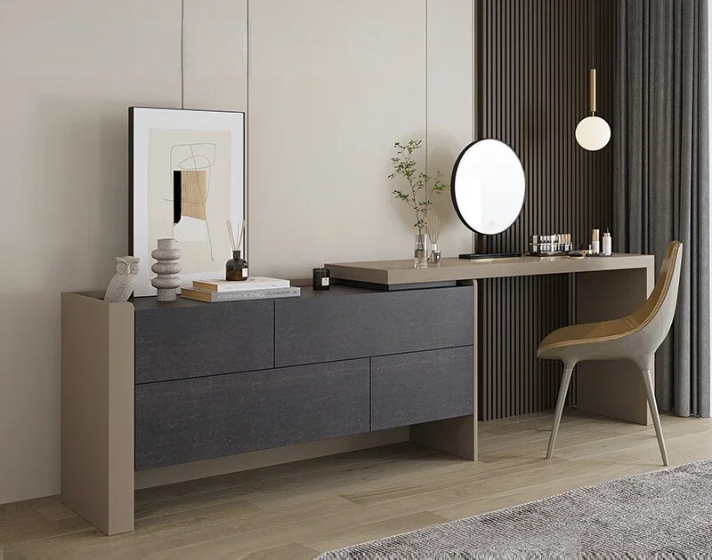 

Italian minimalist dressing table and cupboards are integrated and retractable.