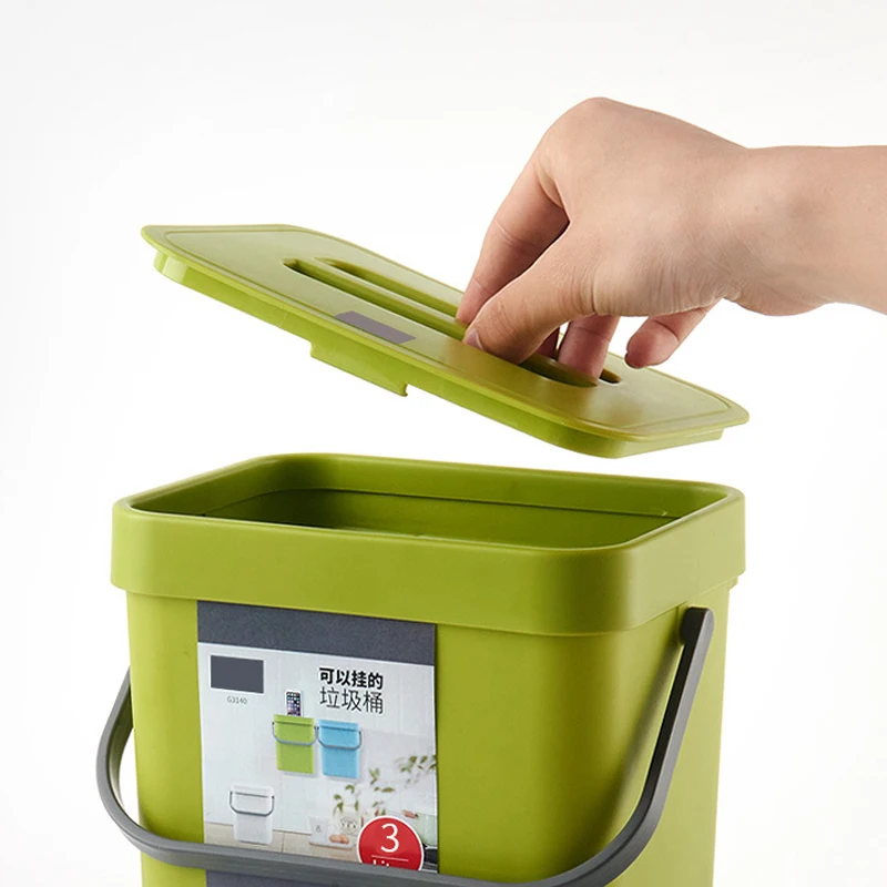 Kitchen Hanging Type Trash Can Home Bedroom Bathroom Wall-mounted Plastic Square Garbage Can Wall-mounted handle lid convenient