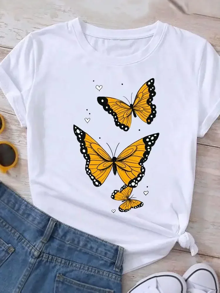 Graphic T Shirt Sunflower Butterfly Cute Summer Casual Clothing Short Sleeve Women Print Fashion Clothes Tee T-shirt Female Top