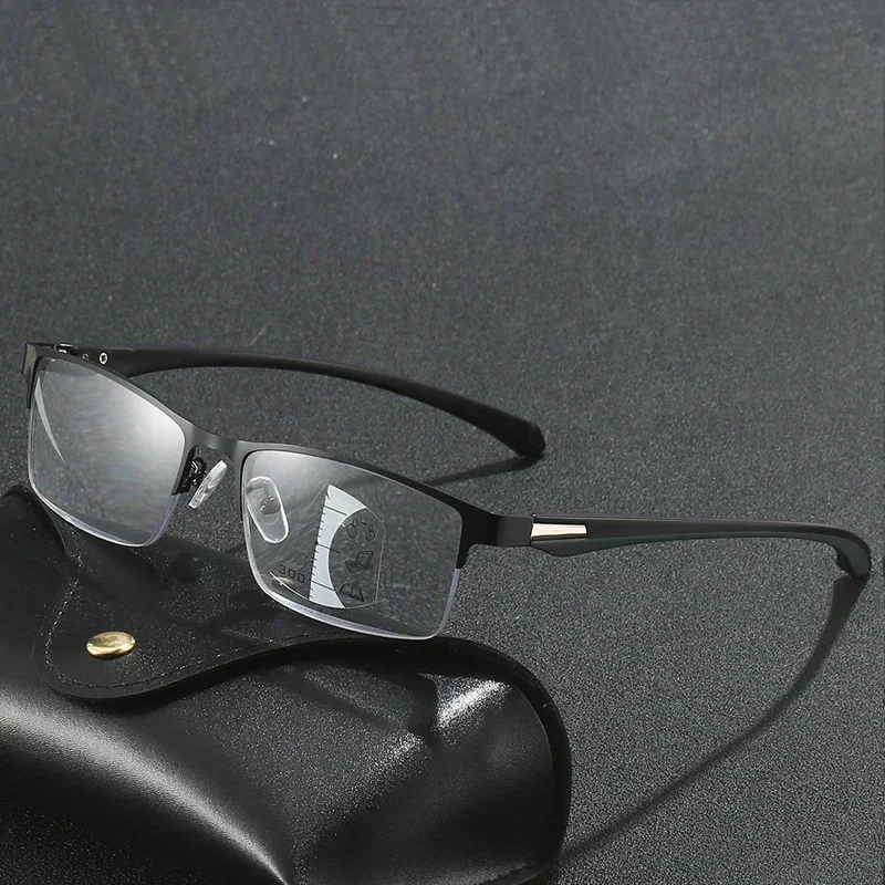 Half Rim Multi Focus Photochromic Reading Glasses Progressive Lens +1.0 To +4.0 Presbyopia Glasses Near Far Dual Use Eyewear