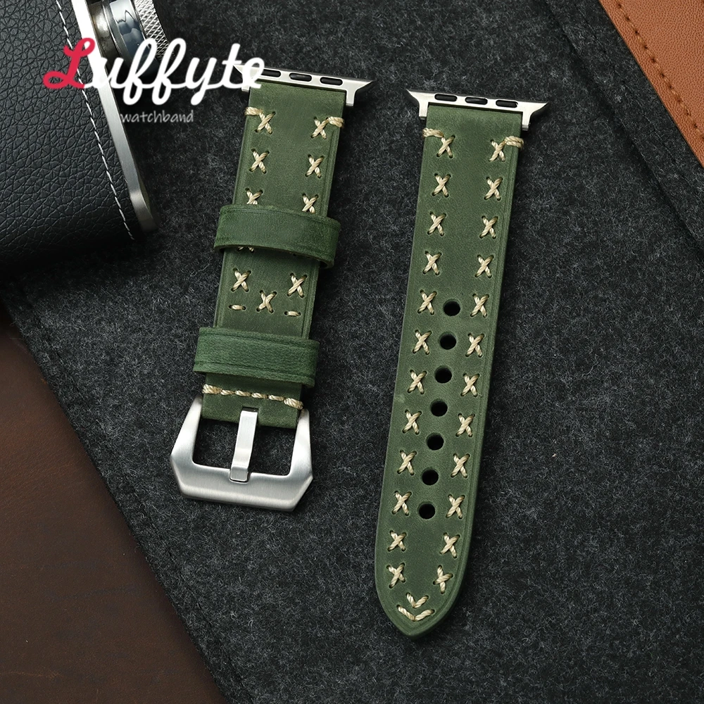 Retro dicke handgefertigte Nähte Uhrenarmbänder für Apple Watch 1–10 Ultra SE 2 Uhrenarmband für IWatch 38/40/41/42/44/45/46/49 mm