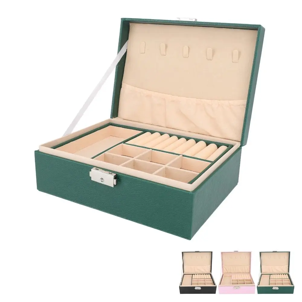 Jewelry Display Double Layer Jewelry Box PU Leather Earring Holder Displays Box Ornaments Case Storage Double Storage