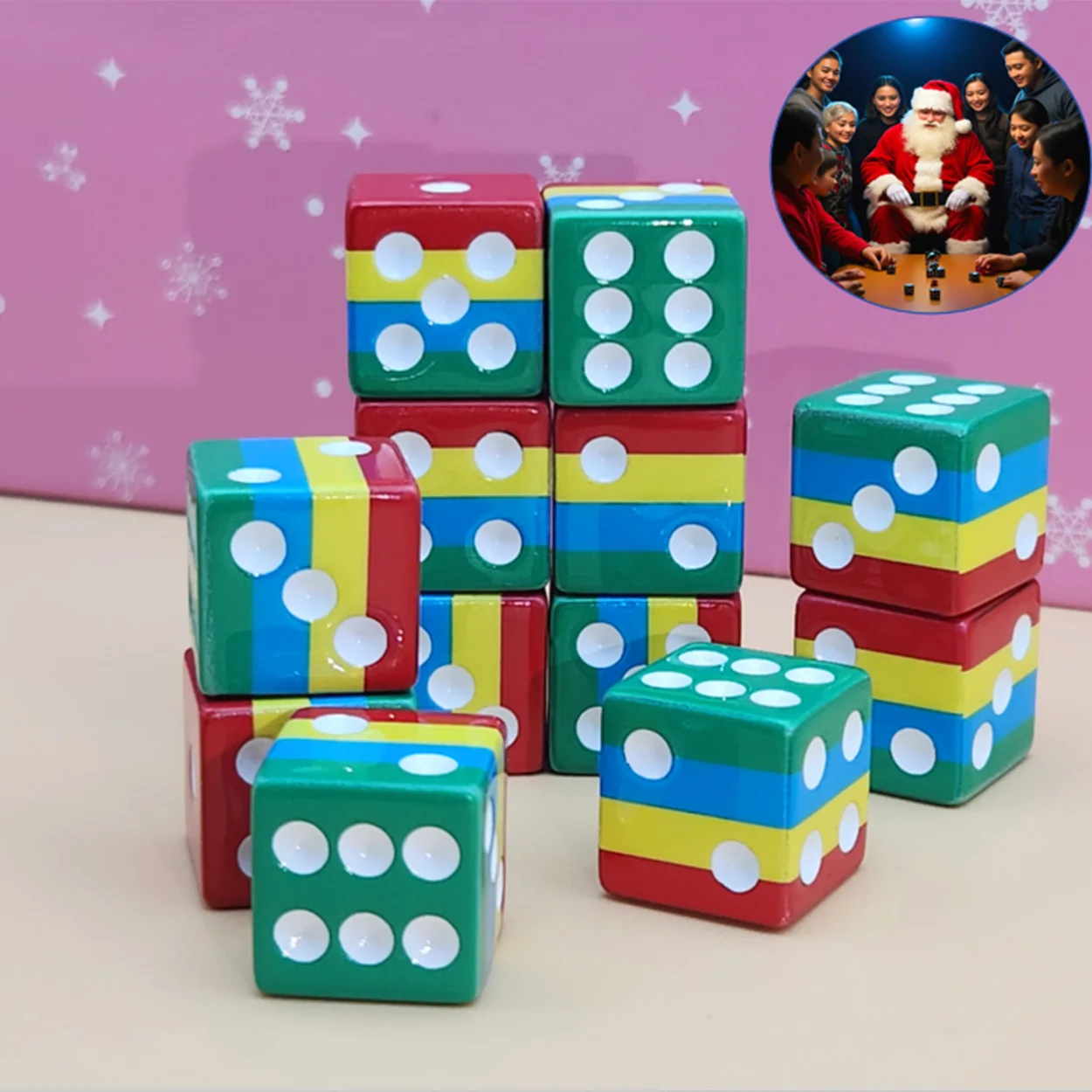 

12pcs/set, D6 atmosphere dice set with red, green, blue, and yellow color combinations, essential for multiplayer games