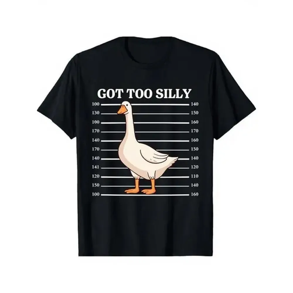 Men's Cute Goose Graphic T-Shirt, Korean Style Cotton Short Sleeve Round Neck Tee, Regular Fit Casual Streetwear Top, Shortsleeve, Preppy, Print
