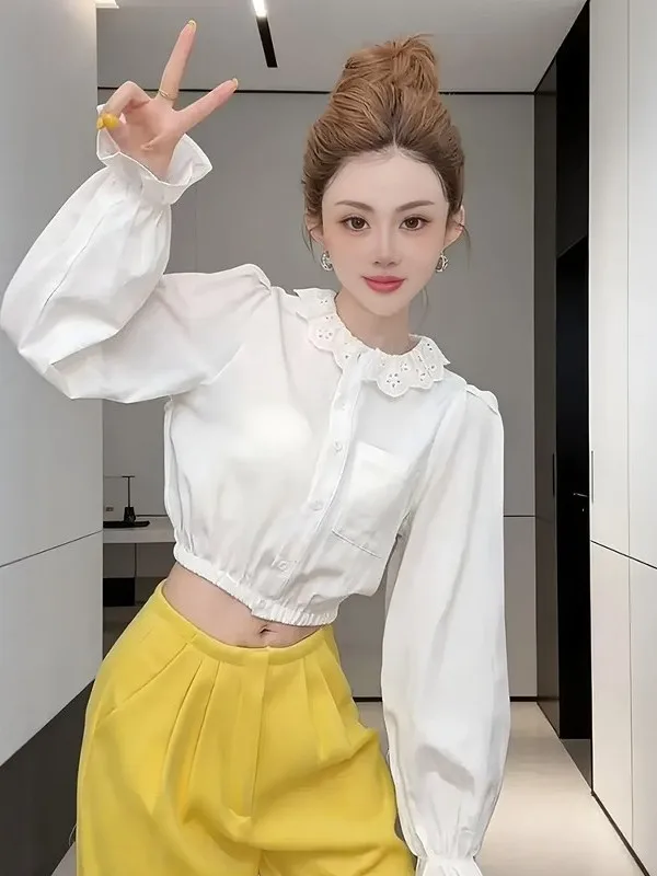 

Sweet Youthful Commute Sle Ruffle Collar Long Sve ort irt Women's Faion Lace Breathable Comfortable Spring New Arr...