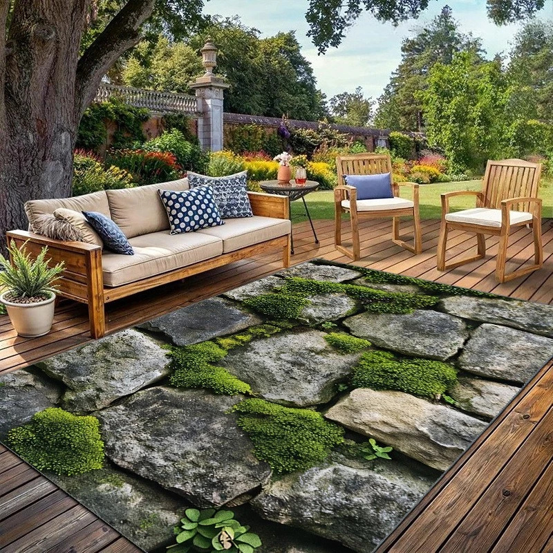 Moderne Stein-Dekomatte |   Outdoor-Teppiche |   Geeignet für Innenhof, Balkon, Garten, Camping, Wohnmobil |   Maschinenwaschbar