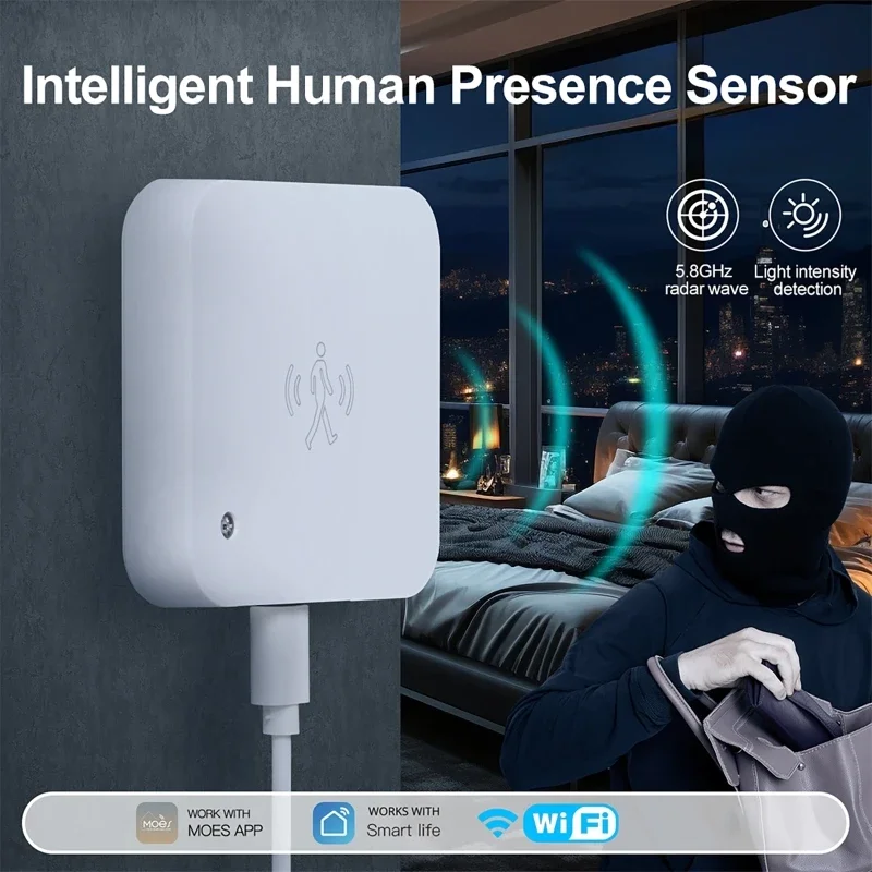 

Умный датчик присутствия человека Tuya Wi-Fi, уведомление о приложении, умная жизнь, обнаружение движения, датчик яркости, проводной домашний помощник