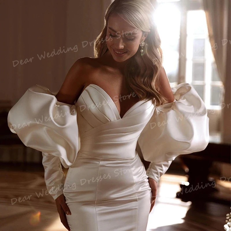 Modern Wedding Dresses Mermaid Off Shoulder Sexy Satin Women's Bridal Gowns Backless Long Sleeve Luxury Vestidos Customized 2025