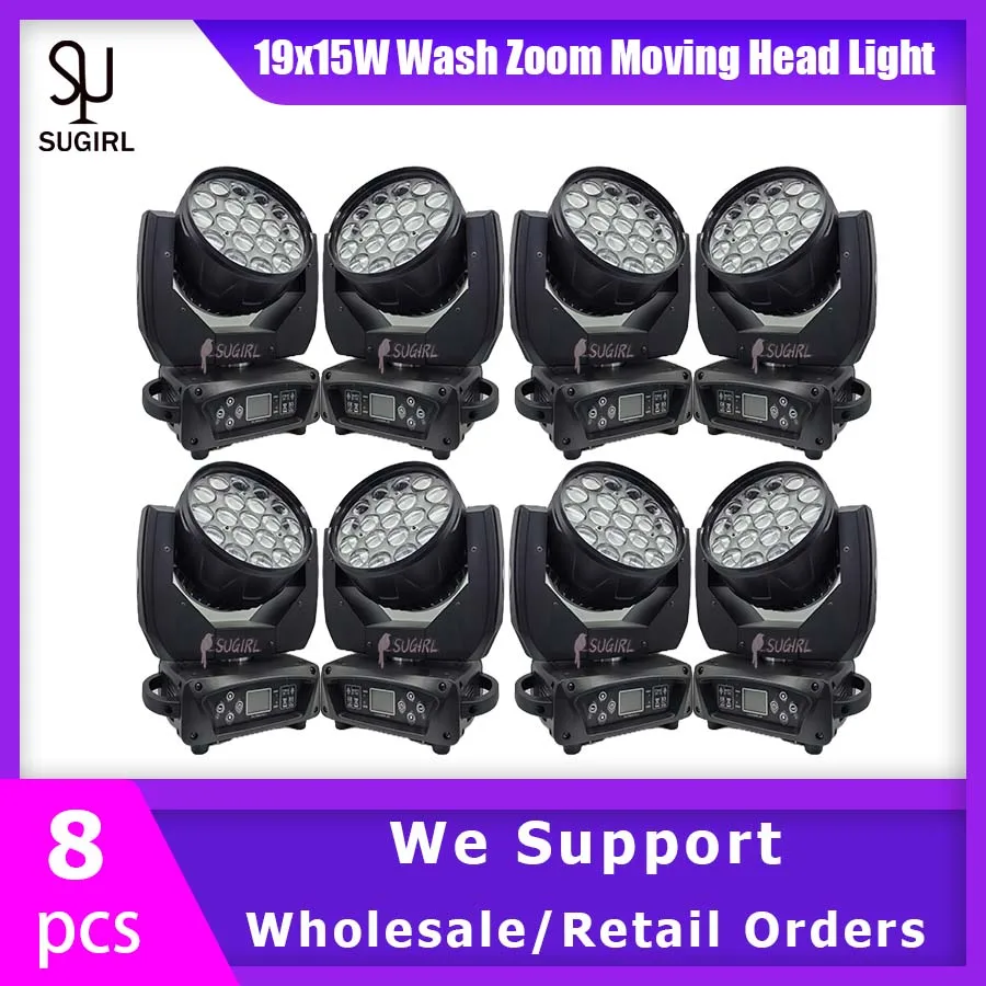 

0 налог 8 шт. 19x15 Вт Led движущаяся голова Zoom Lyre Wash светильник RGBW Beam идеально подходит для сценического ТВ-театра и ТВ-студии