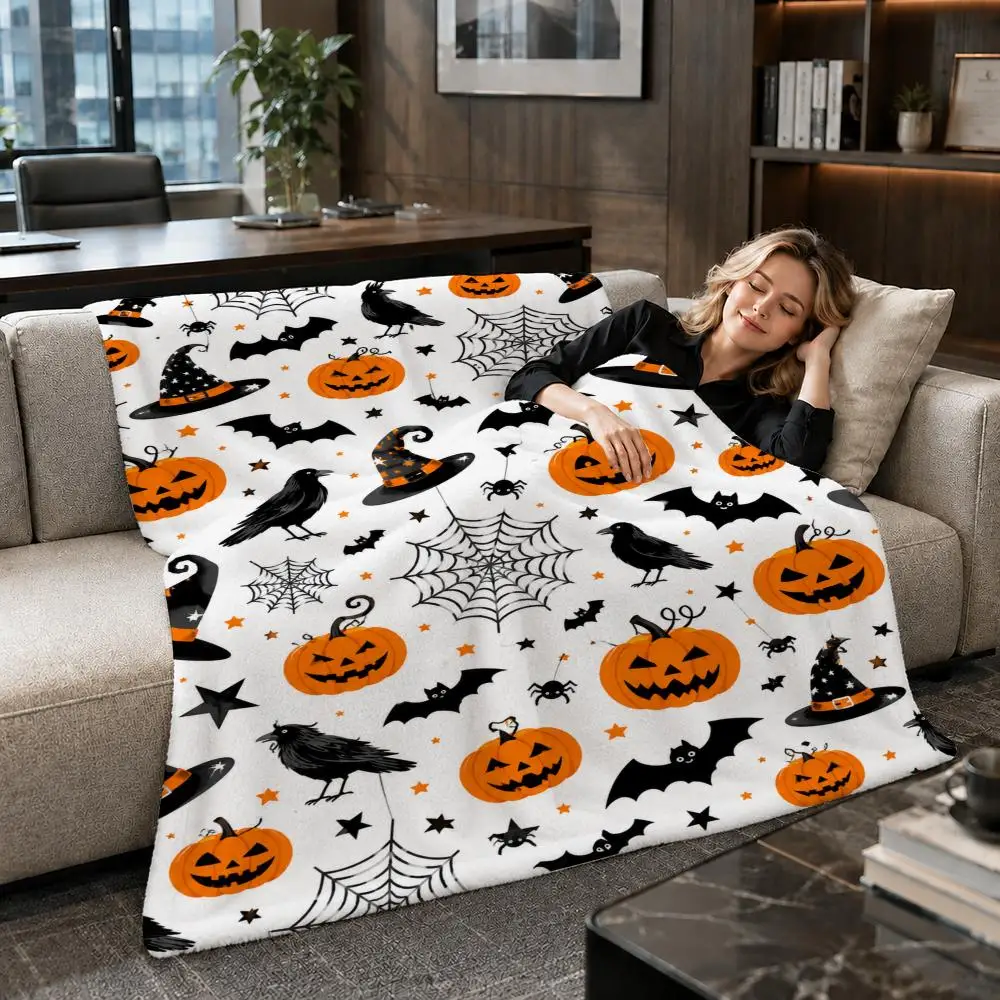 Food Cute Autumn Pumpkin Throw Soft Warm Flannel Throw Blanket for Sofa Bed Office Home Holiday Gift All Season