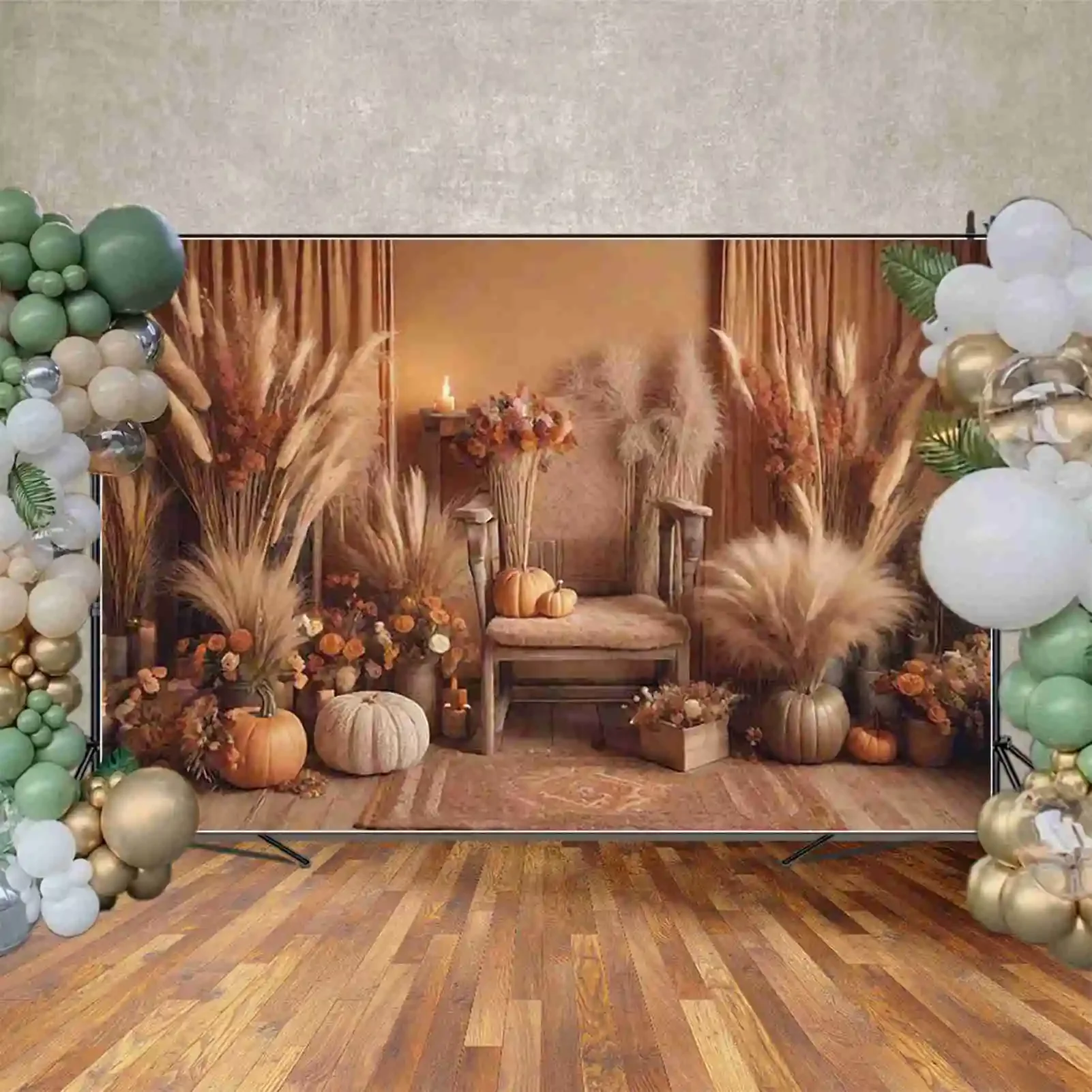MOON.QG Thanksgiving Day Photography Backdrop Thatch Autumn Bohomian Photocall Background Children Studio Photobooth Props