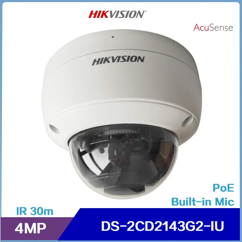 Hikvision 4MP AcuSense Built-in Mic Fixed Dome Network Camera DS-2CD2143G2-IU, Support Built-in Mic, Face Detection