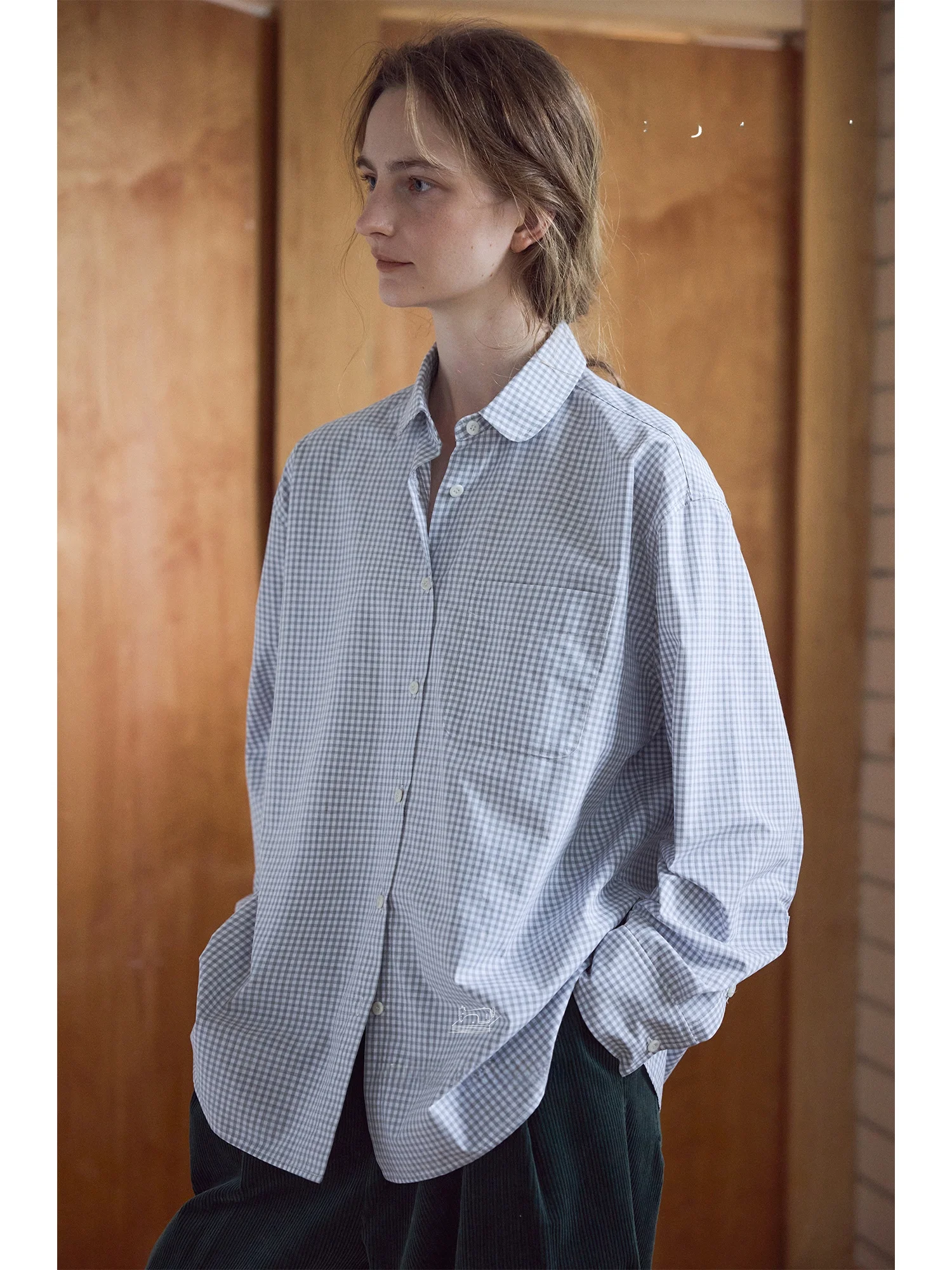 

High Densi Cotton Blend Long Sve irt Cheered Pattern Casual Sle Women's Comfortable Breathable Faionable irt