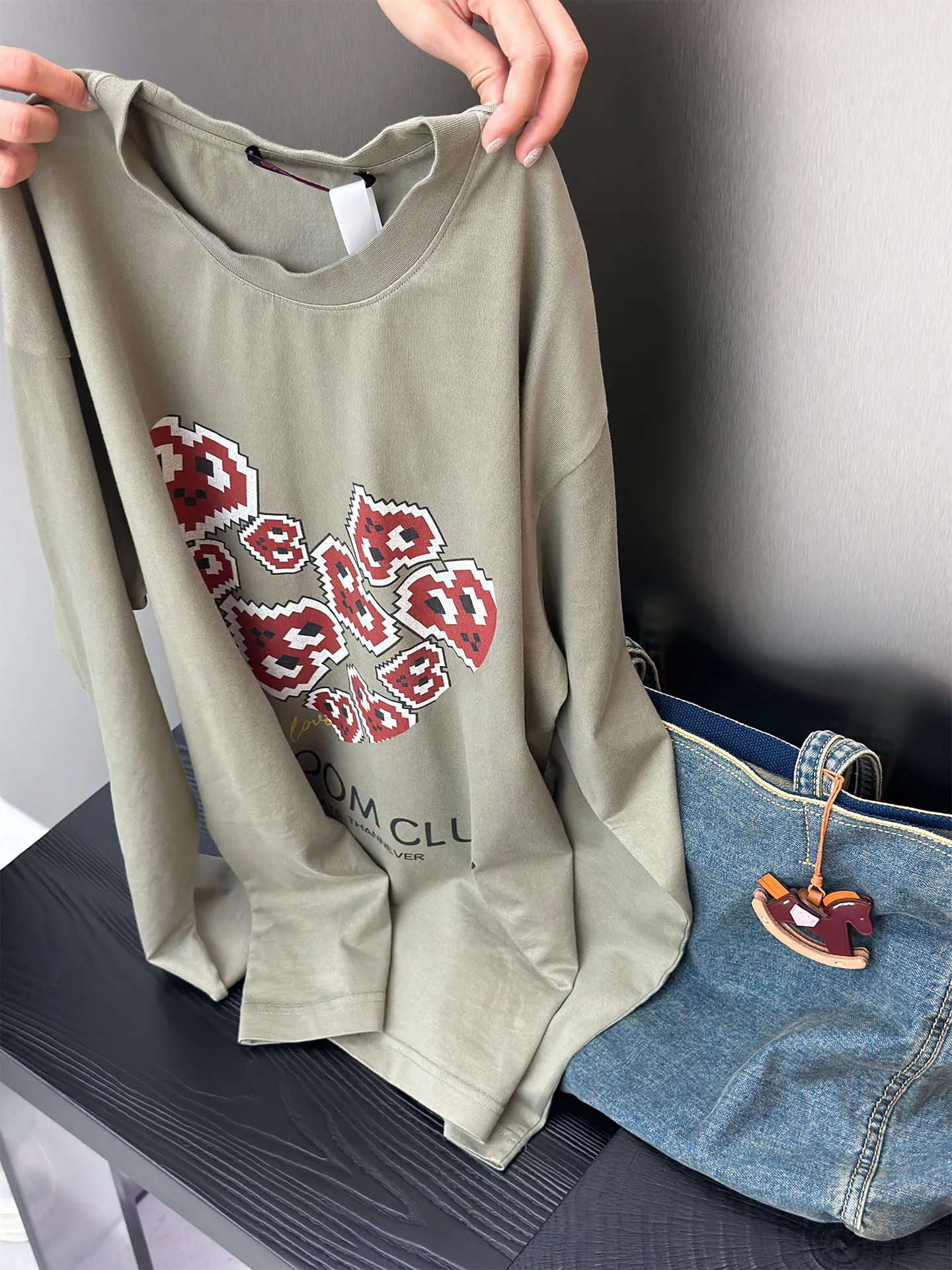 

Retro Print Pure Cotton Long Sve round Ne T-irt Women's Casual Faion Autumn New Sle Bodhl Street Sle T-irt