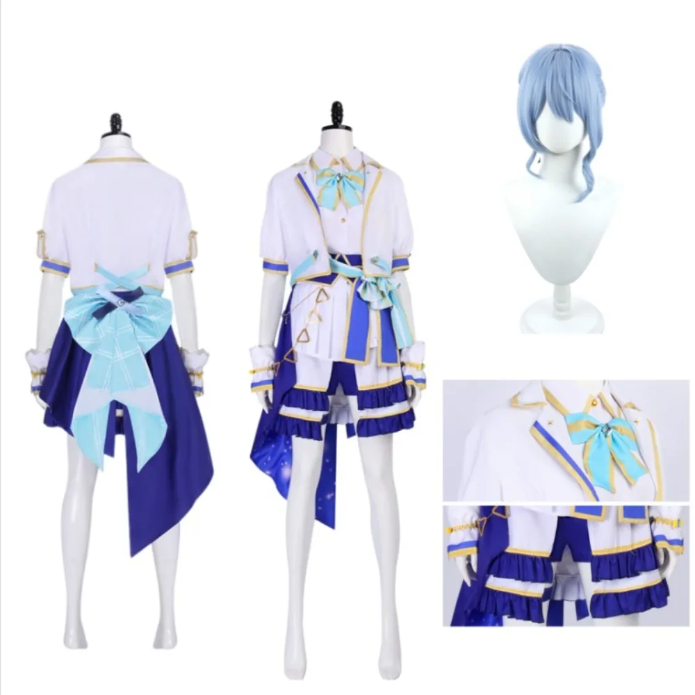 

Hoshimachi Suisei Cosplay Costume Full Set Blue White Dress with Exquisite Headband Adult Women Halloween Comic Con Outfit