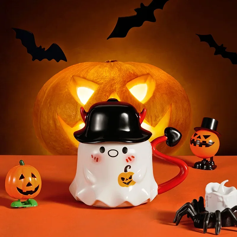 Halloween Ghost Demon Elf Mug Creative Children's Gift Ceramic Cup Coffee Drink Cup Funny Couple Holiday Gift with Cover