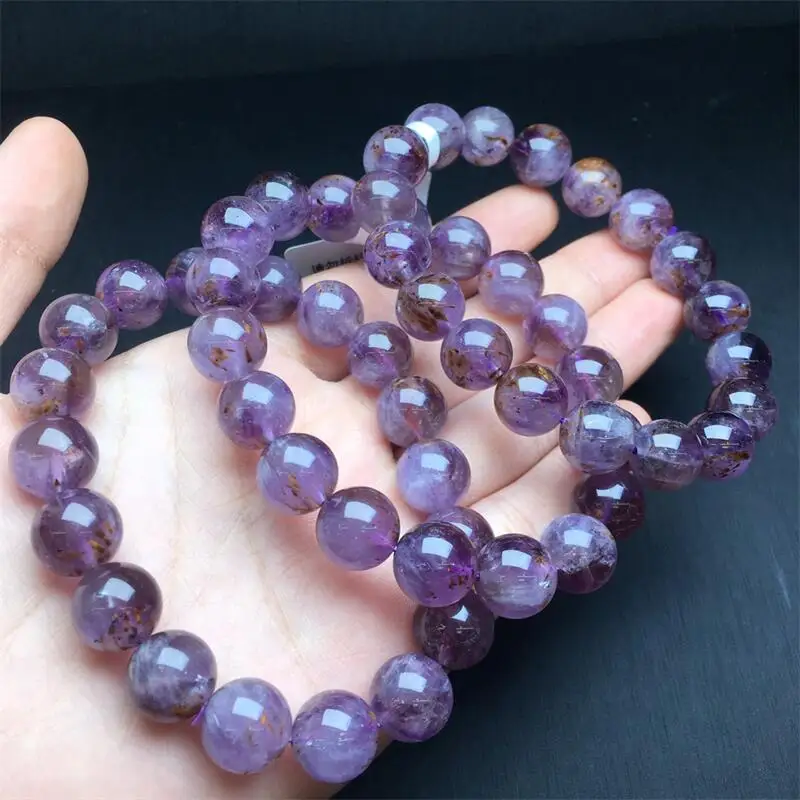 12MM Natural Purple Rutilated Quartz Bracelet Colorful Gemstone Bead Strings Fashion Beautifully Jewelry Gift 1PCS