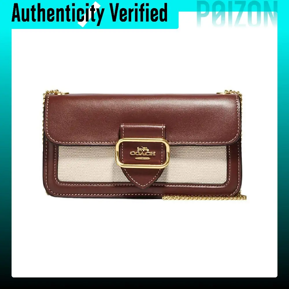 COACH Morgan Canvas With Calfskin Shoulder Bag, Crossbody Bag Small Women's Red & Beige CH738-IMNAM