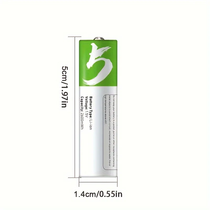 USB Rechargeable AA Battery 1.5V 2600mWh Li-ion Battery with Type-C Cable for Remote Control Mouse Toys