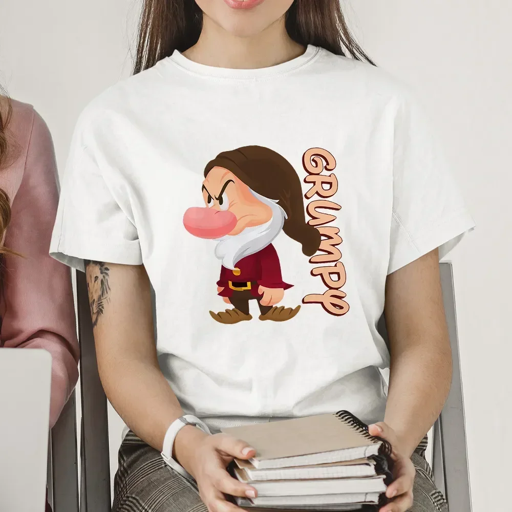 2024 Kawaii nadruk kreskówkowy damskie koszulki letnia moda na co dzień siedem krasnoludków z graficznym luźna krótka rękawem t-shirt Top Unisex