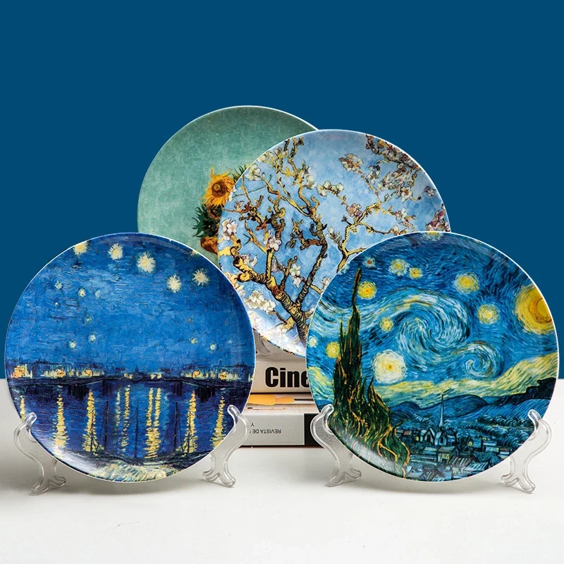 8 Inch Van Gogh Oil Painting Decorative Dinner Plate Living Room Ceramic Plate Aesthetic Bone Western Dinner Plate Tableware