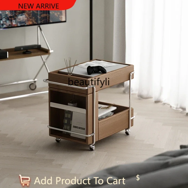 

Mobile Solid Wood with Wheels Trolley Instead of Living Room Coffee Table Bookshelf Adjustable Sofa Side Table Table G1218