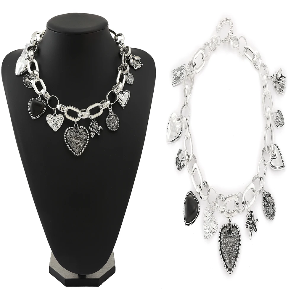 Богемная персонализированная цепочка на ключицу в стиле ретро из сплава с бабочкой и сердечком, женские преувеличенные элитные украшения из Европы и Америки