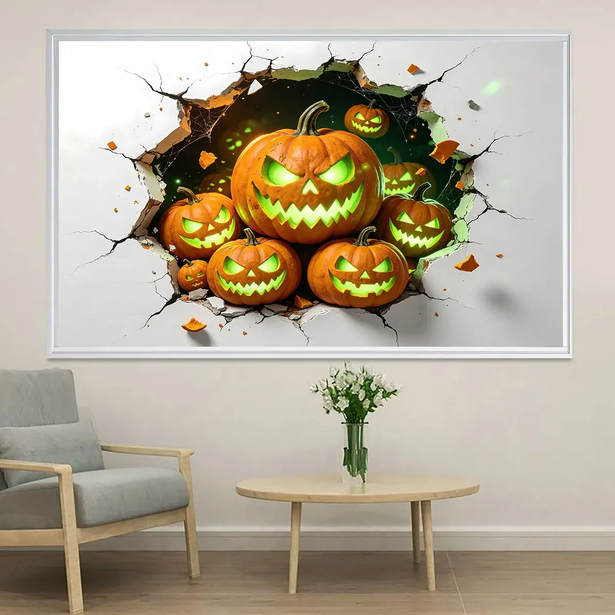 1 piece Halloween pumpkin wall-breaking self-adhesive removable wall sticker PVC sticker waterproof and moisture-proof