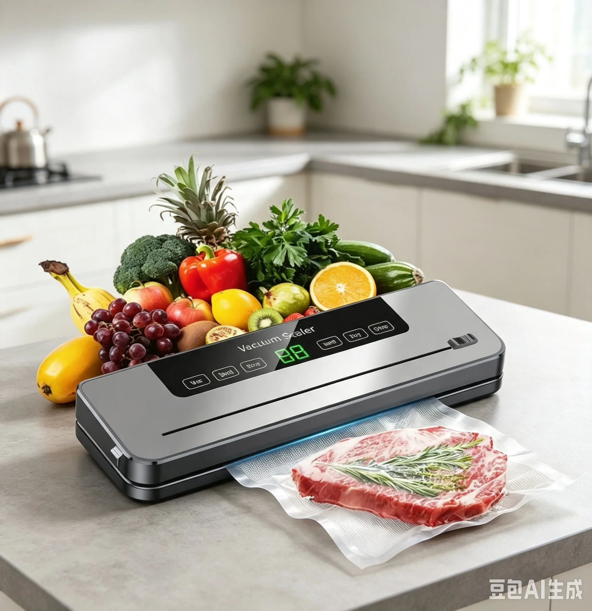 Seladora a Vácuo de Alimentos para Cozinha 120W com Display LED, Modos Seco e Úmido, Mangueira Externa e Selagem Multi-Sacos de 30cm para Preparação de Refeições