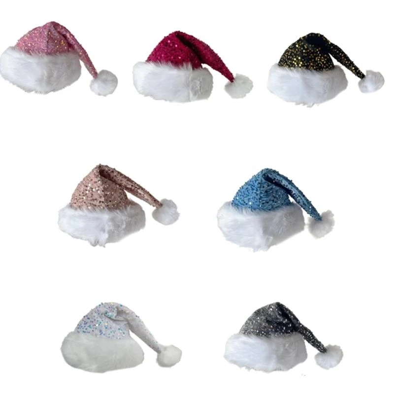 

Q39C Рождественские головные уборы, шапки с блестками, утолщенные плюшевые, идеально подходят для праздников, красочные наряды