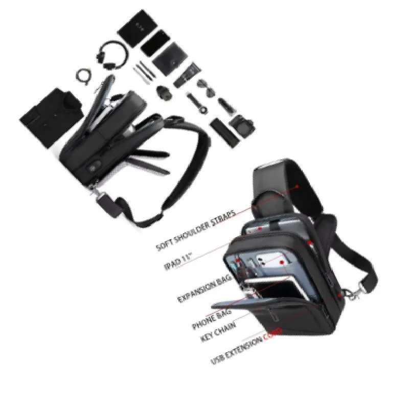 EURCOOL Crossbody Bag Men USB Charging Chest Pack Travel Water Repellent Hand Casual Shoulder Bag