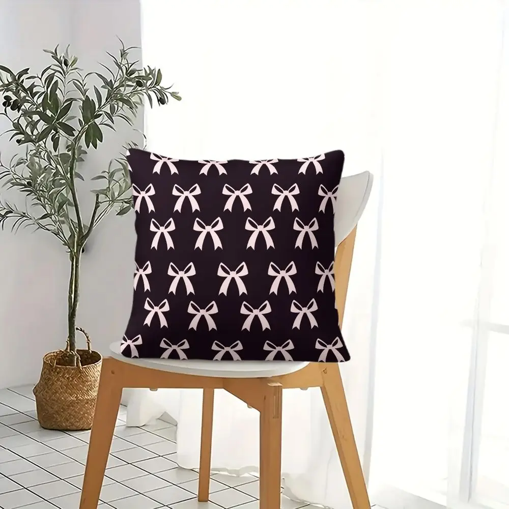 Light Pink Bow Silhouette Print Throw Pillow Cushion Accent Pillow 45×45cm Includes Pillow Core Cute Room Sofa Decor