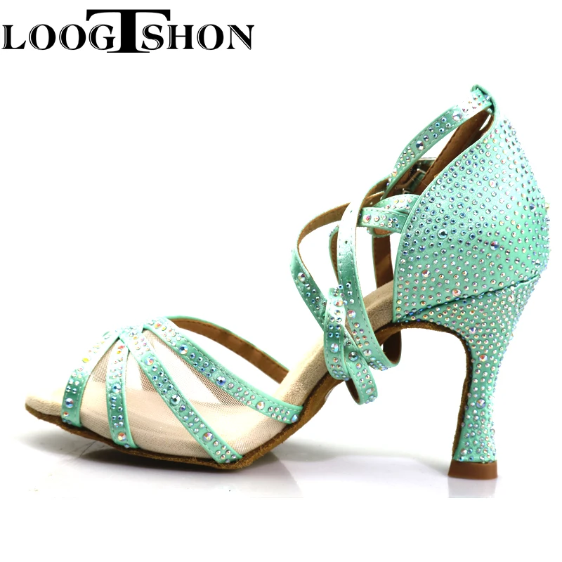 LoogtshonHot Selling Women Latin Dance Shoes Rumba Samba Ballroom Party Ladies Dance Heels Women Sandals Rhinestone Wedding Shoe