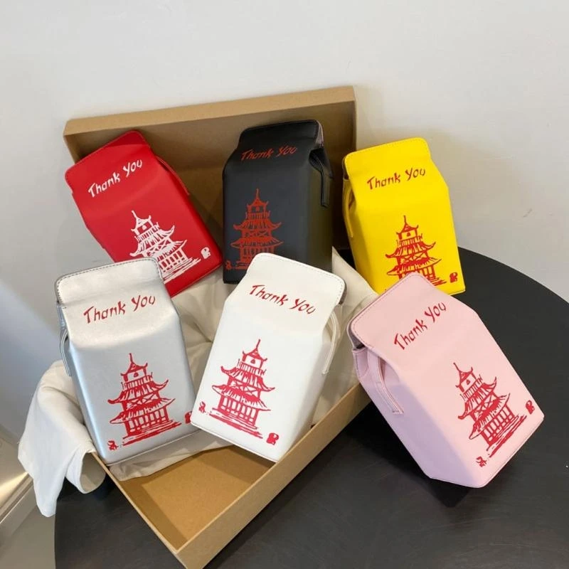 

A3PE Chinese Tower Printing Box Shoulder Bags for Women Fashion Cartoon Crossbody Bag Small Girl's Bag