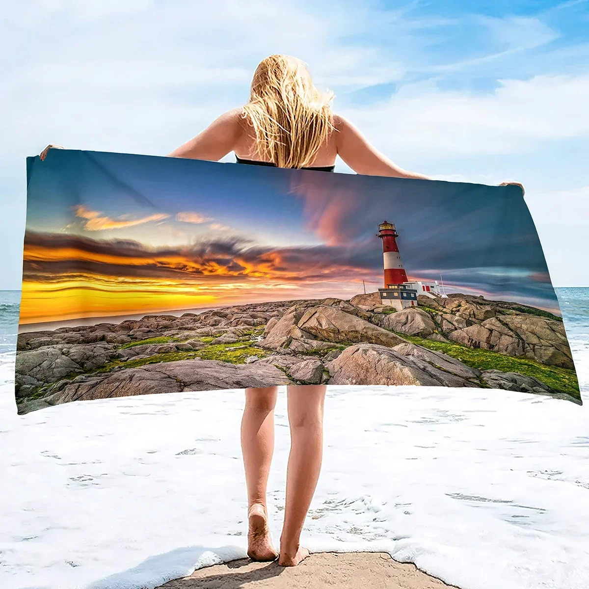 Microfiber Beach Towels Oversized Beach Blanket Towel Portable Lighthouse Soft Super Water Absorbent Multi-Purpose Throw Towel