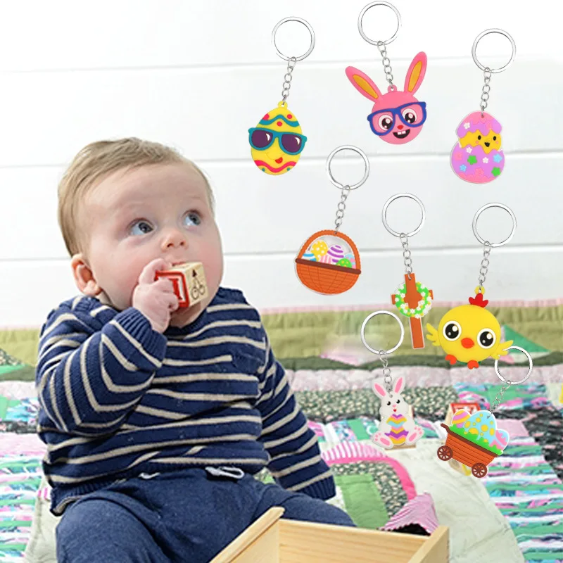 Easter Keychain Cute Funny Cartoon Bunny Egg Pendant Party Keyring Easter Egg Basket Fillers Easter Party Decorations New