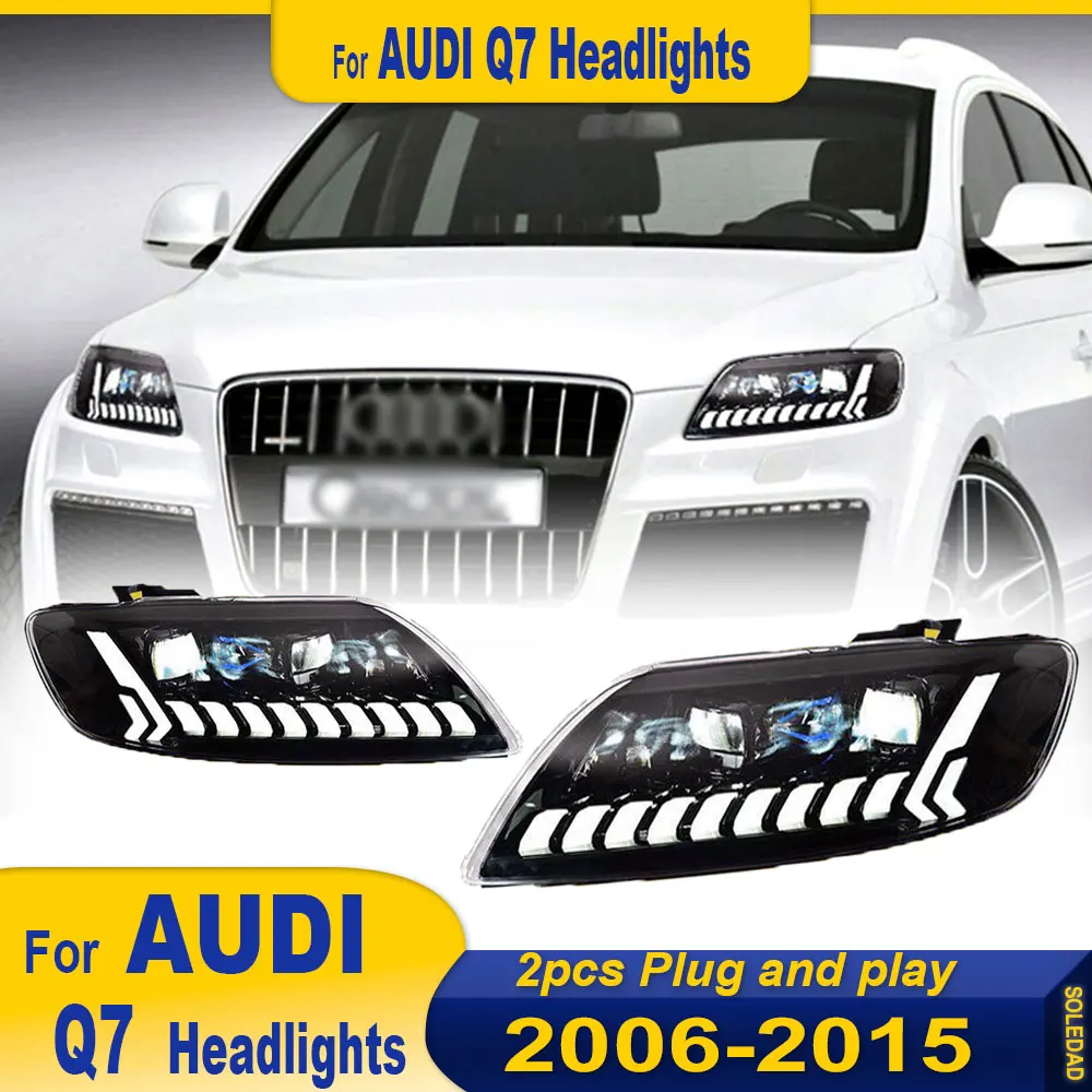 Luces de coche para Audi Q7 faro 2006 2007 2008 2009 2010 2011 2012 2013 2014 2015 Q7L faro Drl accesorios de lente de proyector